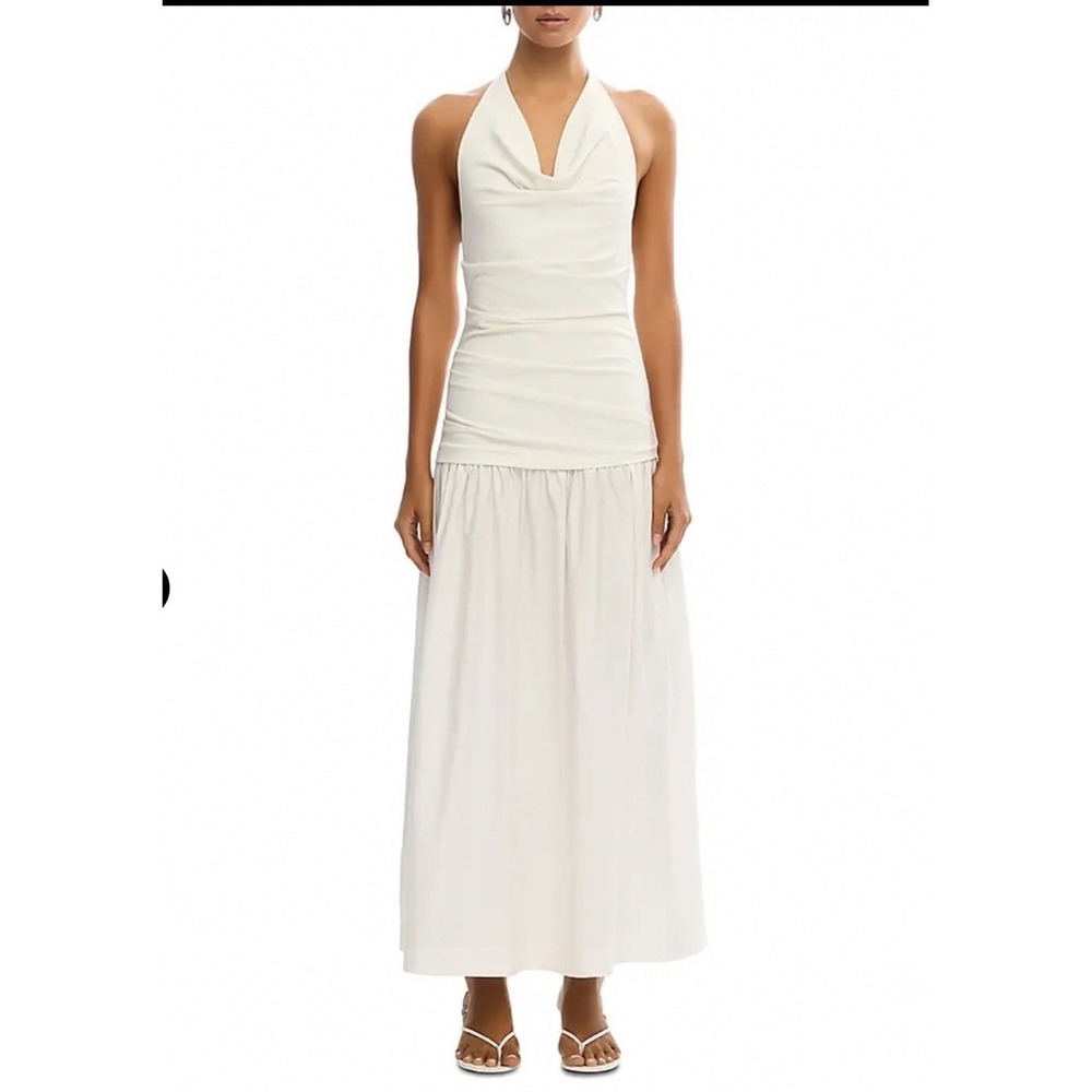 Significant Other Ariya Maxi Dress Ivory Cowl Neck Halter Ruched US 10